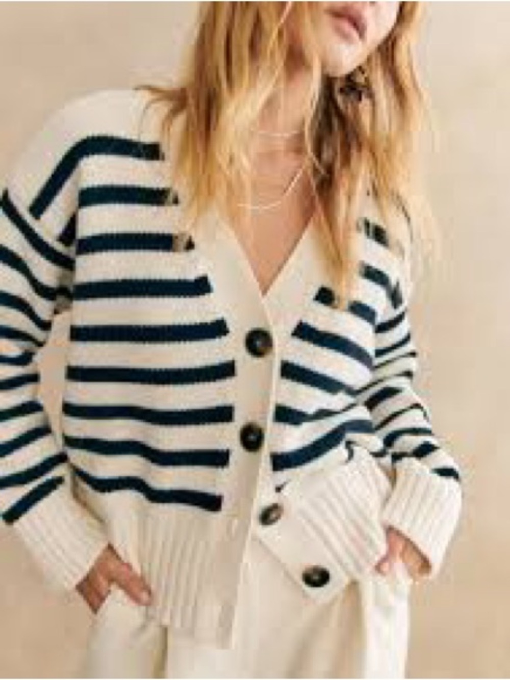 Sezane Wilson Cardigan Ecru / Navy - Size S